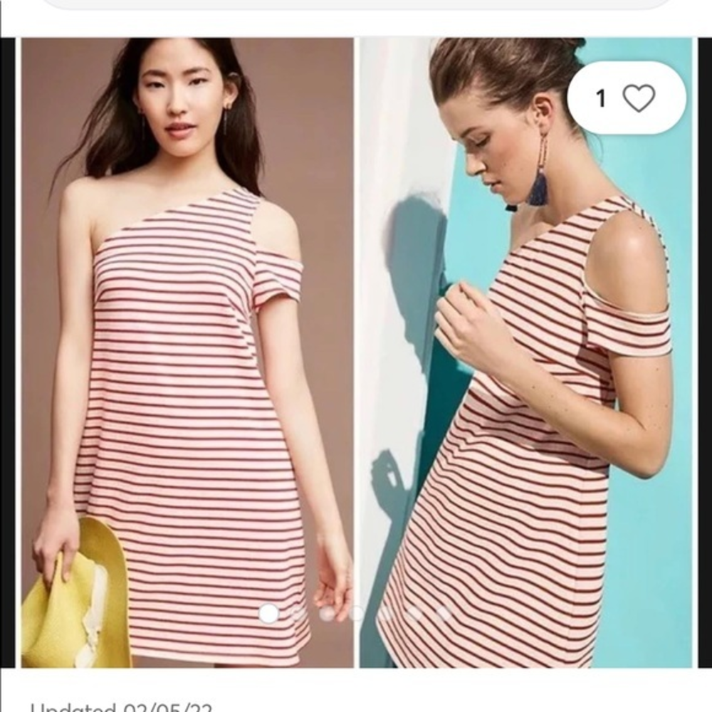 Maeve Anthropologie Red & Cream Stripe Marketa One Shoulder Dress